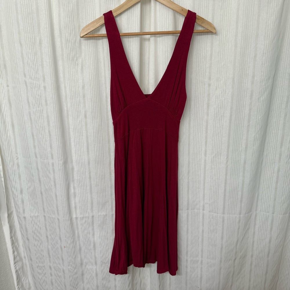 Purple Moon Wine Red Burgundy V-Neck A Line Midi Dress